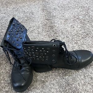 Pink and Pepper Studded Black Ankle Boots